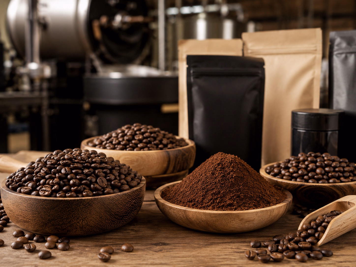 roasted coffee beans and ground coffee manufactured for private label brands
