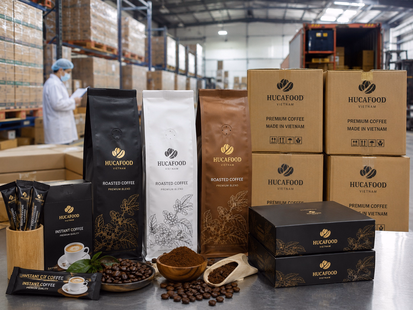 export ready oem coffee products manufactured by hucafood vietnam