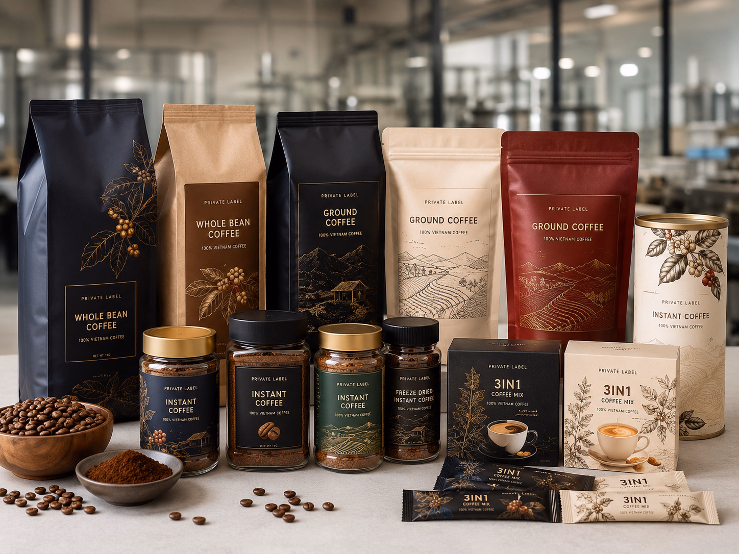 private label roasted coffee ground coffee and instant coffee products from vietnam