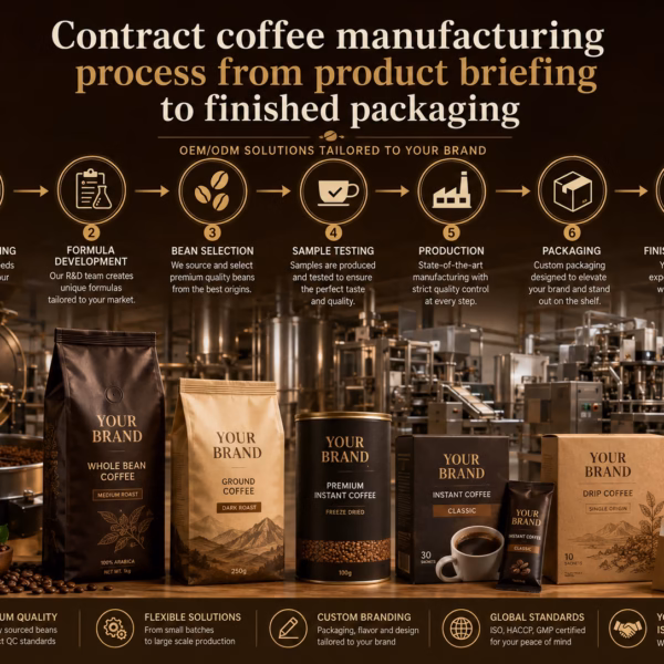 contract coffee manufacturing process from product briefing to finished packaging