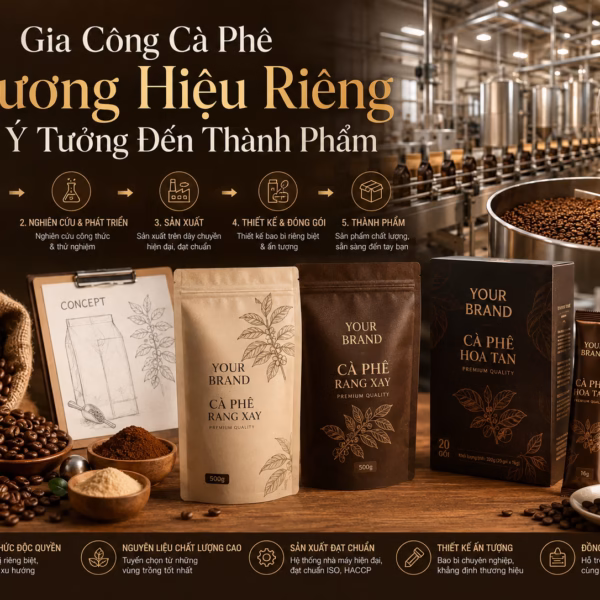 Gia công cà phê thương hiệu riêng từ phát triển công thức đến đóng gói thành phẩm