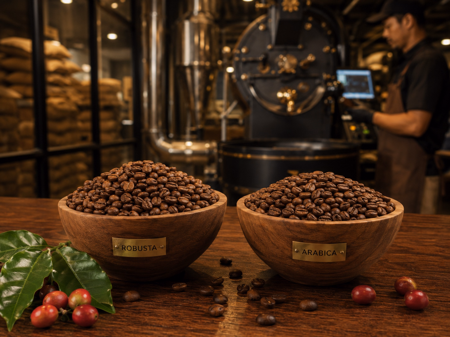 hạt cà phê robusta và arabica dùng để gia công cà phê rang xay
