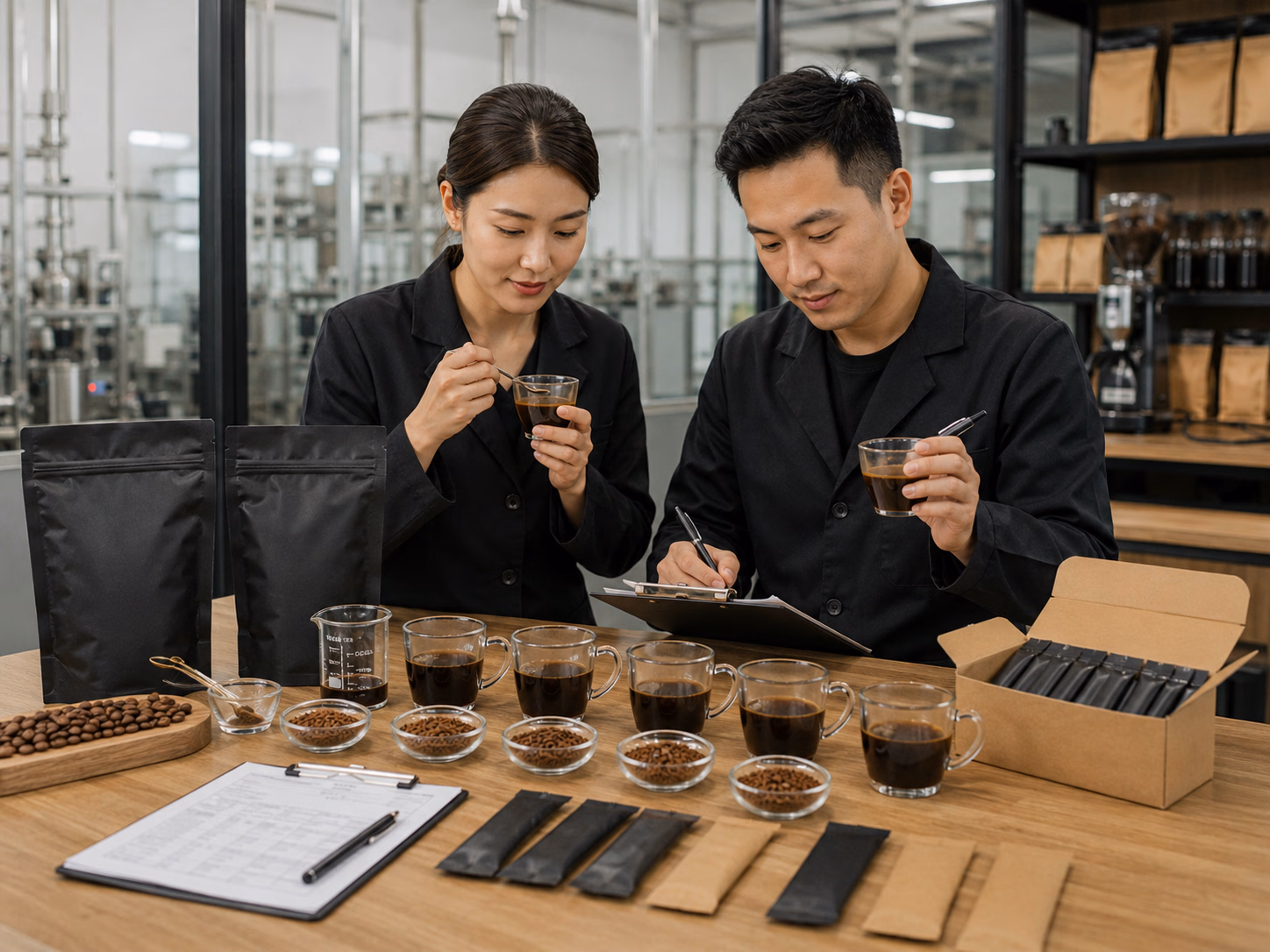 instant coffee formula sampling before commercial manufacturing