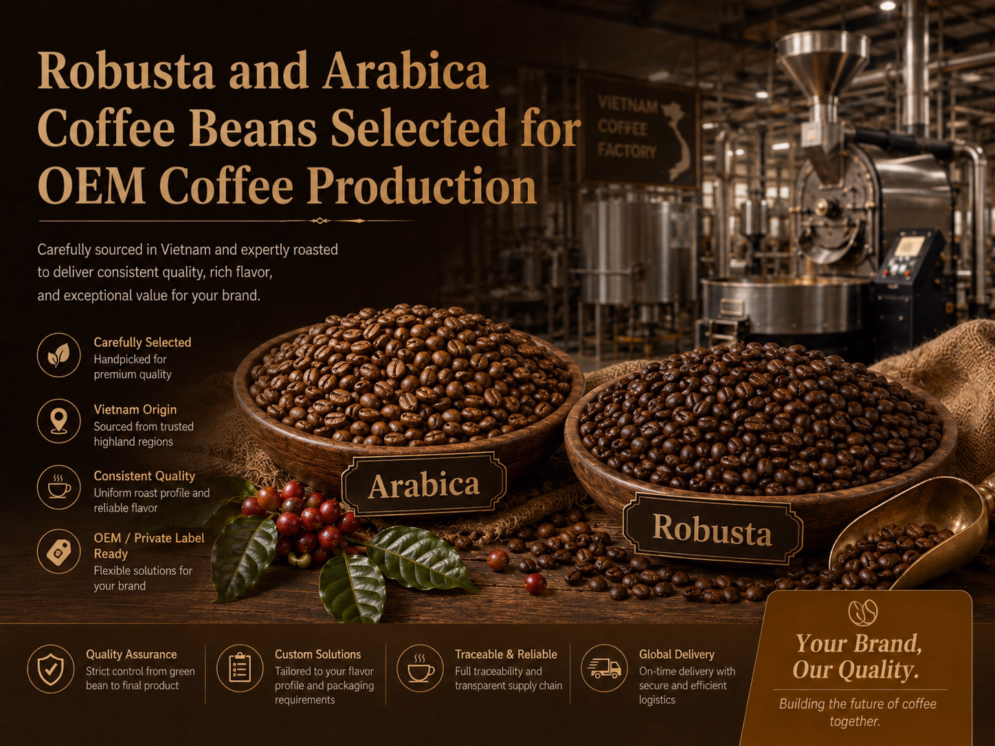 robusta and arabica coffee beans selected for oem coffee production