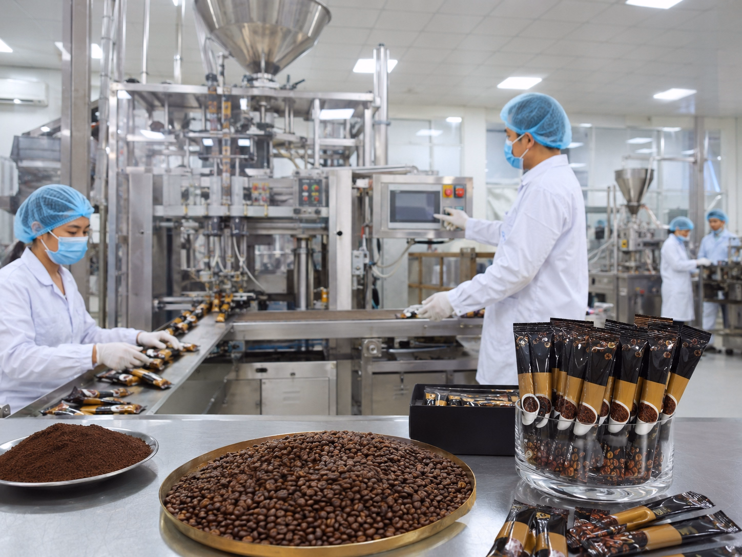 sản xuất cà phê hòa tan đen oem tại nhà máy gia công cà phê