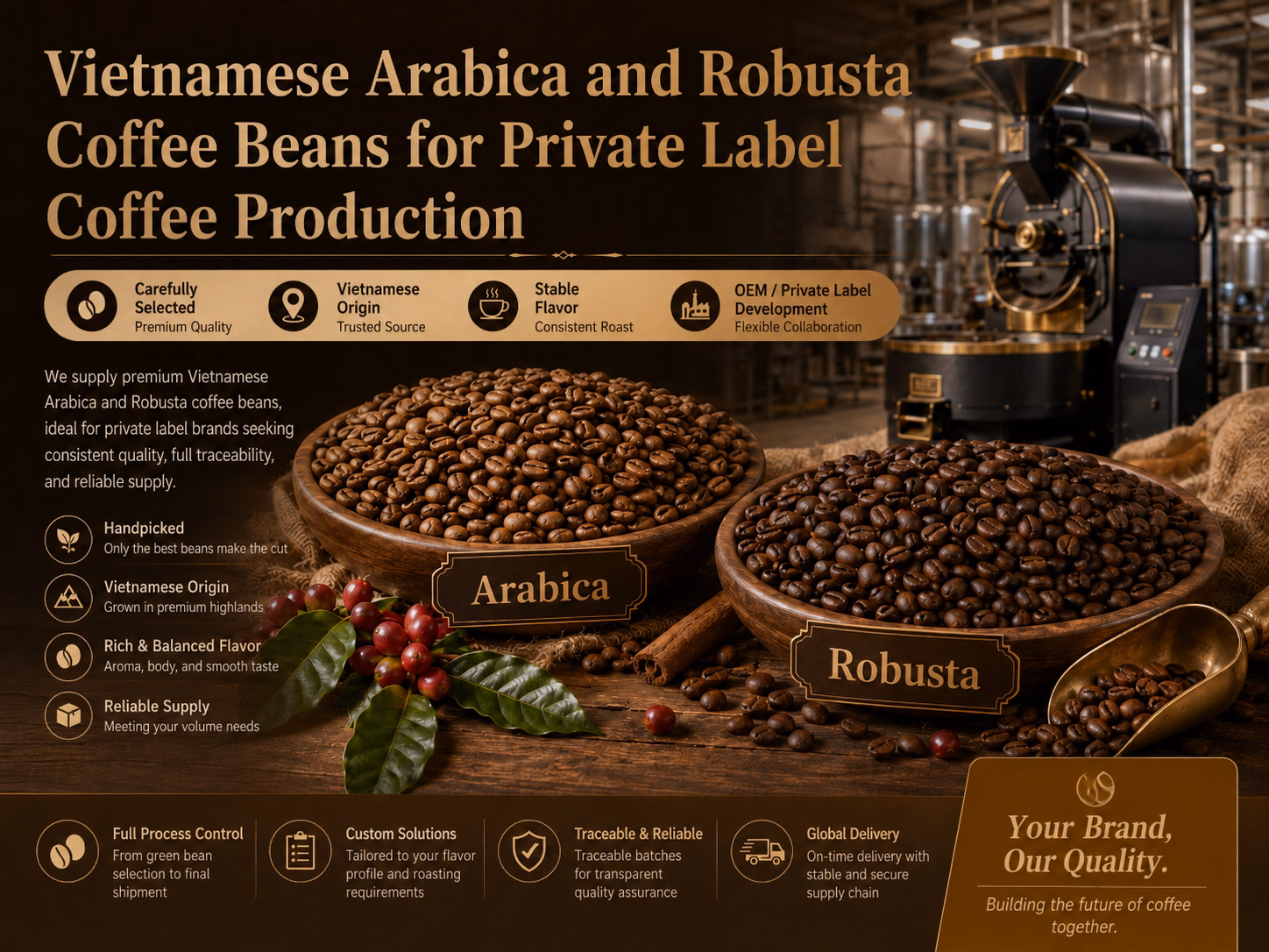 vietnamese arabica and robusta coffee beans for private label coffee production